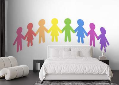 Paper people chain holding hands in a semi circle as colorful vector Wall mural