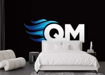 QM monogram logo with blue fire style design template Wall mural