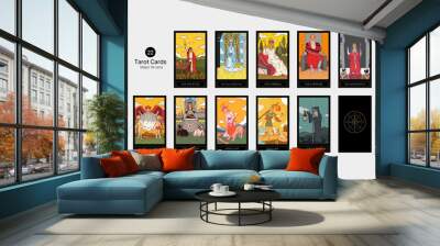 Set of  22 Major arcana of the tarot, Vintage style mysterious characters Wall mural