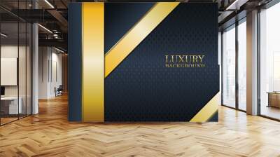 Abstract luxury dark navy and golden stripes background. Wall mural