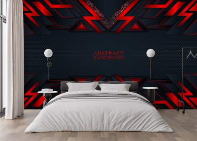 Abstract technology background with dark navy and red neon stripes. Wall mural