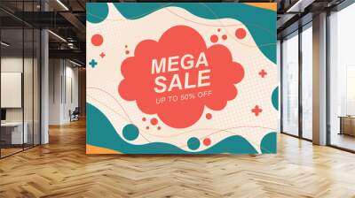 Sale banner background with gradient fluid in paper style and halftone. Wall mural