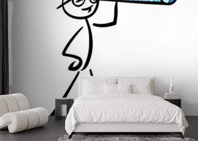 Man looking through telescope - Business vision concept - vector stick figure illustration Wall mural