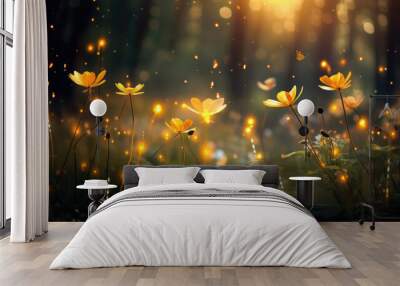 Dreamy wildflowers in enchanted forest, generative Ai Wall mural