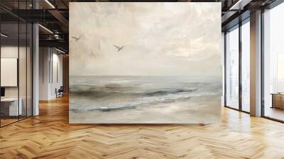 Neutral Ocean Landscape Vintage Oil Painting Art Wall mural