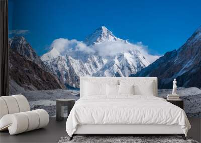 View of K2, the second highest mountain in the world with Upper Baltoro Glacier from Concordia, Pakistan Wall mural