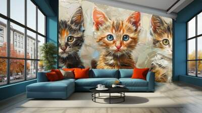 The camaraderie and bond between three cats in an oil painting on canvas Wall mural