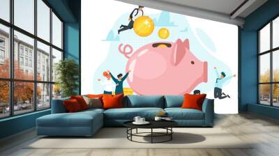 Coins in piggy bank flat vector illustration Wall mural