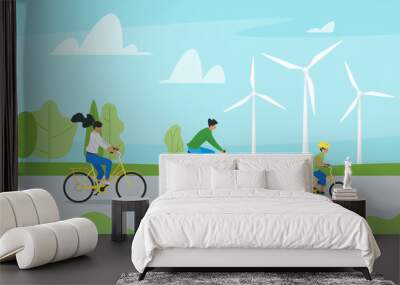 Family cycling together vector illustration Wall mural