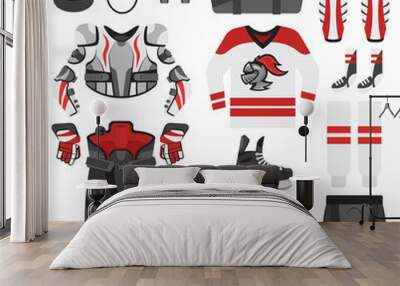 vector flat style set of hockey equipment. Wall mural