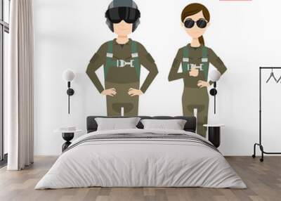 Vector profession characters: man and woman. Fighter pilot. Wall mural