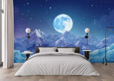 a night scene with mountains and a full moon Wall mural