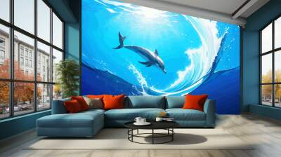 a painting of two dolphins swimming in the ocean Wall mural