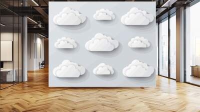 a set of paper clouds on a gray background Wall mural