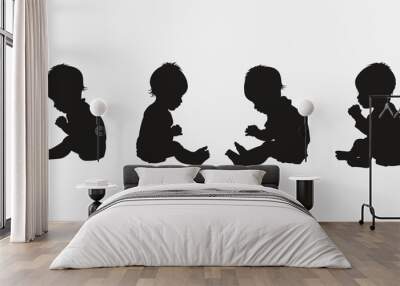 a silhouette of a baby sitting in different positions Wall mural