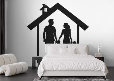 a silhouette of a family in a house Wall mural