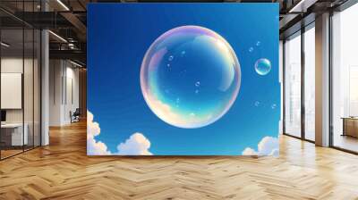 a soap bubble floating in the blue sky Wall mural