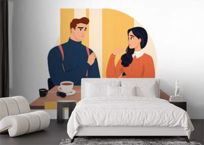 Coffee Break Conversation: A Casual Meeting Between Two Individuals Wall mural