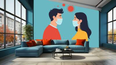 Conversation Between Two People with Face Masks Wall mural