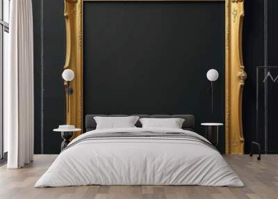 Gold Ornate Picture Frame on Black Background Wall mural