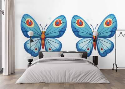 two blue butterflies on a white background Wall mural