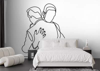 continuous line drawing of two close friends hugging each other.single line drawing of cheerful friends embracing each other to show their Friendship. the concept of friendship, emotional support. Wall mural