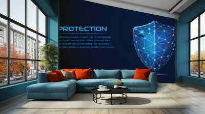 shield. futuristic secure technology low polygonal guard shield symbol.3d modern abstract wireframe  Wall mural