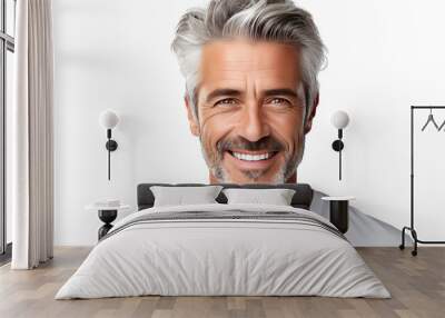 a closeup photo portrait of a handsome old mature man smiling with clean teeth, png transparent, generative ai Wall mural