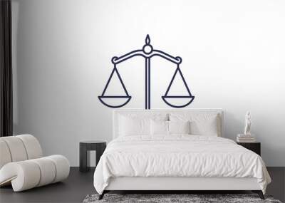  Simple line art icon of justice scales on a white background Wall mural