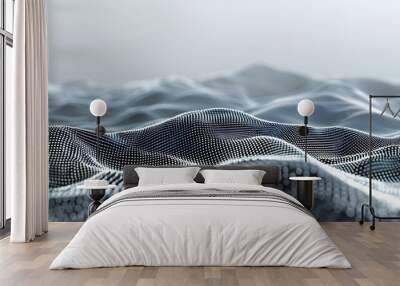 an image highlighting a futuristic abstract mesh with waves connecting dots and lines Wall mural