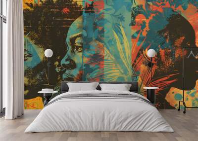 frican American themed poster design, three African-American faces, Wall mural