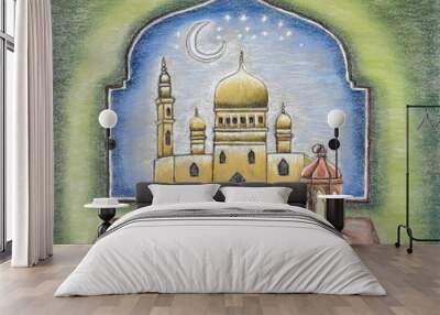 Ramadan Karim mosque and lantern pastels  Wall mural