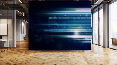 Abstract, technology and digital background or metaverse with numbers, lights and symbol. Effect, futuristic or connection with network, matrix or innovation with ai programming data or cybersecurity Wall mural