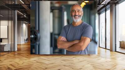 Smiling Middle Eastern senior man in a fitness center Wall mural