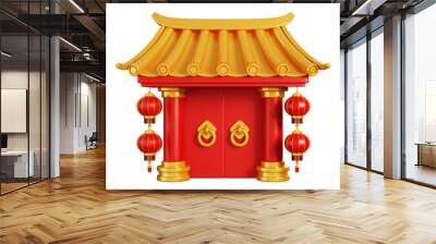 Chinese gate with lanterns. Chinese new year elements icon. 3D rendering Wall mural