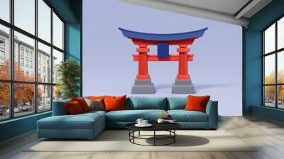 Japanese Traditional Red Torii Gate Isolated on blue background. Travelling and holidays to Japan. Travel famous landmarks or world attractions concept. 3d Render illustration. Wall mural