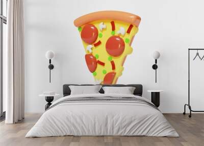 Slice of pizza isolated on white background, 3D Illustration Wall mural