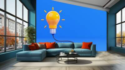 The light bulb is full of ideas with a wire on blue background, Minimal creative idea concept, 3D illustration Wall mural