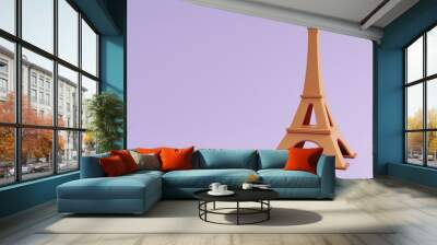 Travel Paris, French Background.  Eiffel tower isolated on purple background. 3D Render Illustration. Wall mural