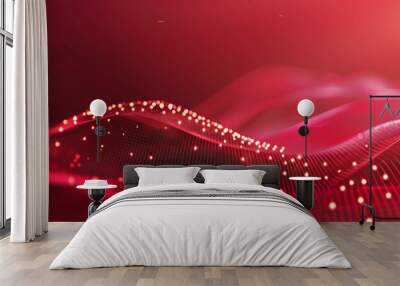 Abstract Red Digital Wave Wall mural