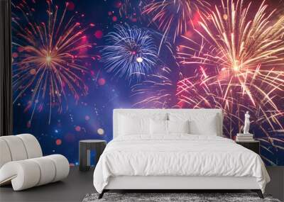 Independence Day: Fireworks Bursting in a Night Sky Symbolizing Freedom and Celebration Wall mural