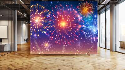 Independence Day: Fireworks Bursting in a Night Sky Symbolizing Freedom and Celebration Wall mural