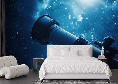 A close-up of a telescope pointing toward a specific star, with an astronomer meticulously tracking its movement Wall mural