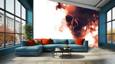 Dark abstract Halloween background with glowing skull outlines and eerie mist, isolated on white Wall mural