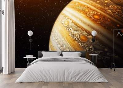 Jupiter southern hemisphere, with turbulent cloud systems and large storms dominating the planet colorful atmosphere Wall mural