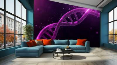 A 3D rendering of a purple DNA helix, with a dark background and a slight glow. Wall mural