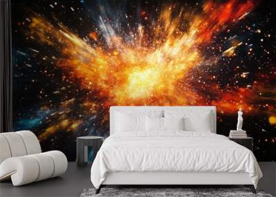 Abstract cosmic explosion with bright light and glowing particles in space. Wall mural