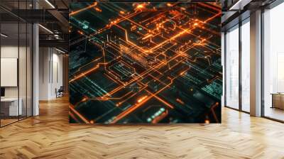 Abstract Futuristic Technology Background with Glowing Orange Lines. Wall mural