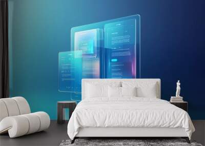 Holographic digital interfaces on blue background. Wall mural