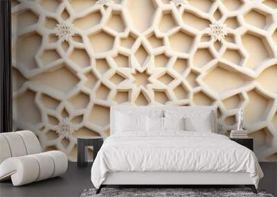 Intricate white geometric pattern on a beige wall. Wall mural